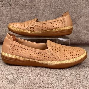 Clarks Collection Elaina Ruby Espadrille Loafer Perforated Sz 10 Tan Vaca Casual